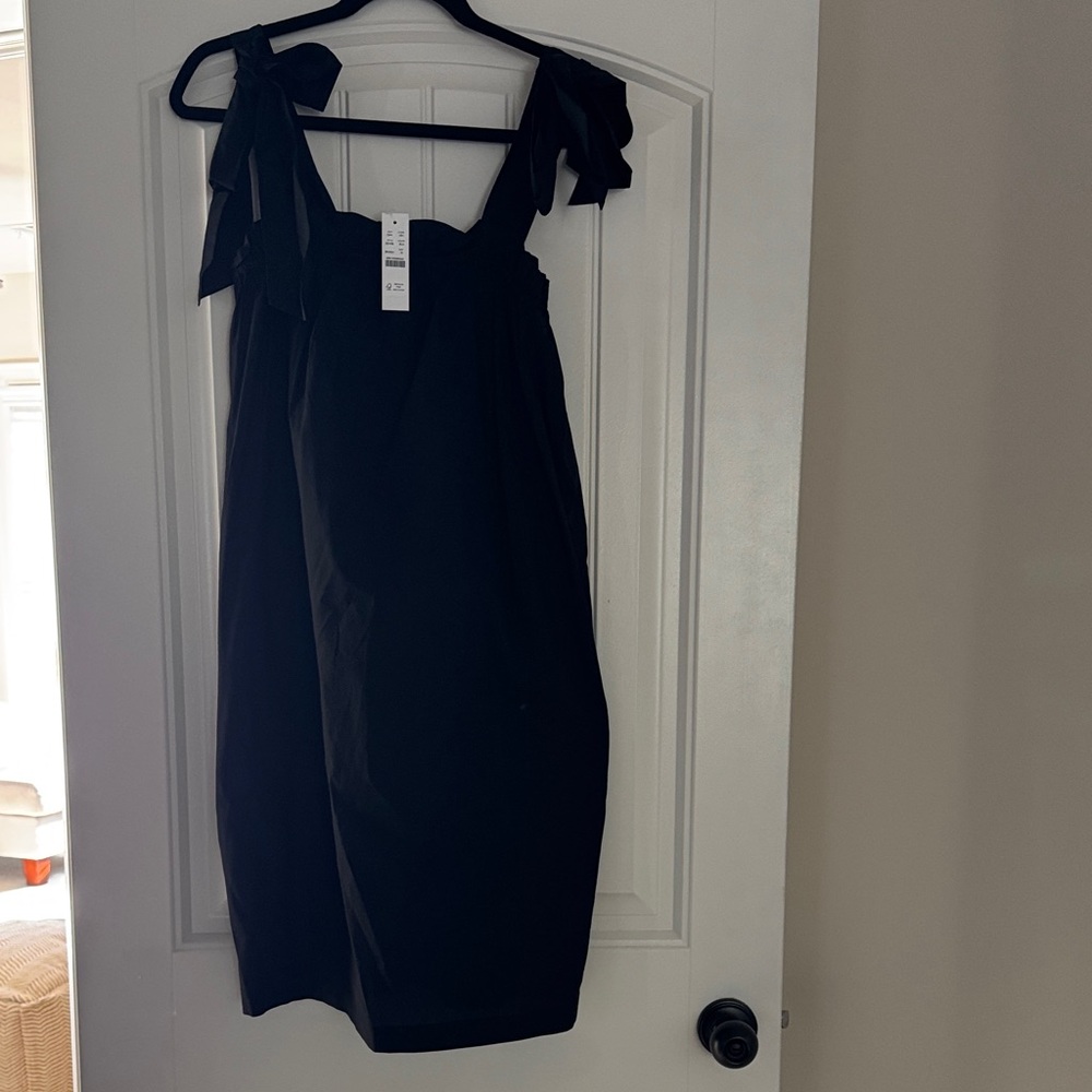 J. Crew Elegant Black Midi Dress with Bow Details